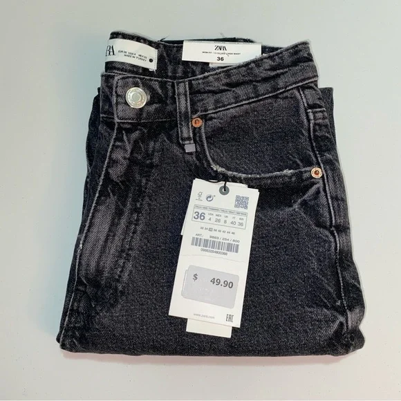 NWT Zara 90's Mom Fit Jeans - Size 36 (4)- Beginnings Black - Picture 4 of 5